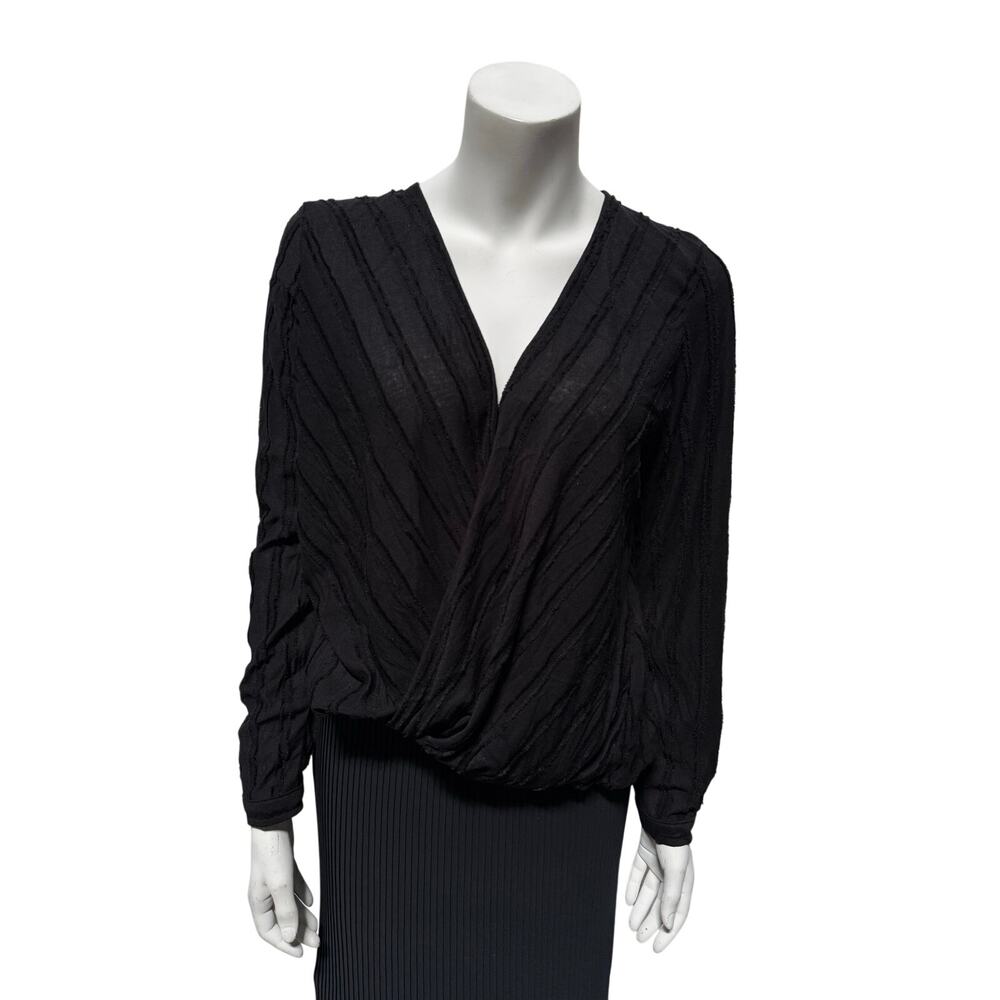 Maeve for Anthropologie Blouse Women's Small Black Rafaela Wrap Textured